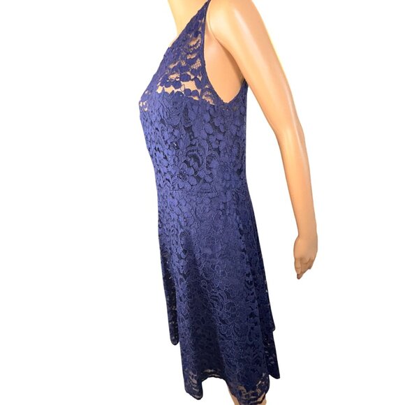 Davids Bridal Womens Short Sleeveless Illusion Lace Dress Size 12 Navy Blue Form - Picture 7 of 10